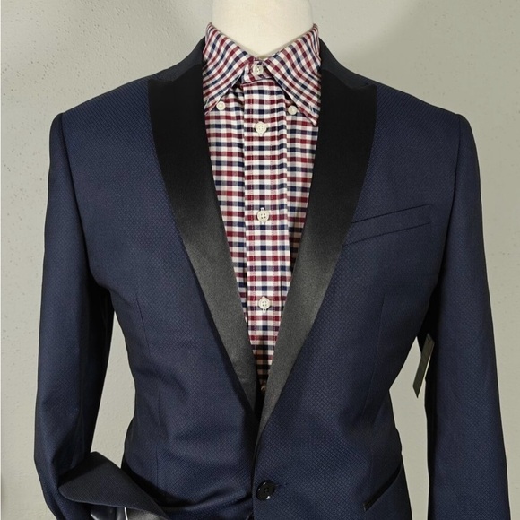 Express Navy & Black Tailored One ButtonTuxedo Sport Coat Dinner Jacket,Size 38R - Picture 5 of 15